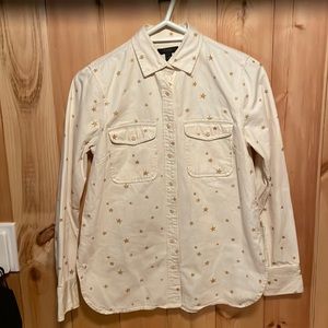 JCrew Work-shirt Cream White Gold Stars Well Constructed XS Heavy 100% Cottin